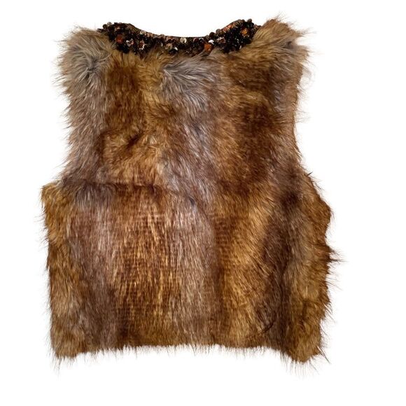 Express NEW faux fur vest embellished jeweled neckline size LARGE - Picture 5 of 5